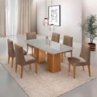 Mesa De Jantar Eloise Tampo MDF Vidro Com 6 Cadeiras Moderna Veludo Capuccino Off White Naturale Mesa De Jantar Eloise Tampo MDF Vidro Com 6 Cadeiras Moderna Veludo Capuccino Off White Naturale