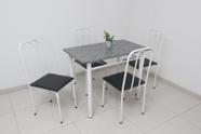 MESA DE JANTAR em aço para cozinha 1.00m X 0.60m com 4 CADEIRAS POP tampo GRANITO verdadeiro 15mm M-RI BRANCA assento PRETO FOSCO
