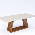 Mesa de Jantar em Madeira Tauari e MDF com Vidro Pitaia 220cm Marrom/Off White