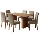 Mesa de Jantar Ester e Clarice 6 Lugares Tampo em MDF com Cadeiras em Linho Bege Milani Movelaria
