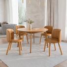 Mesa de Jantar Extensível Redonda com 4 Cadeiras Madeira Maciça Tasila Yescasa Marrom/Champagne/Caramelo