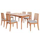 Mesa de Jantar Ficus 1,80 com 6 Cadeiras Buriti Conforto e Sofisticação Madeira/Off White/Linho Cinza