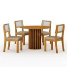Mesa de Jantar Flora 108x108 Cinamomo-Cinamomo Copo com Kit 4 Cadeiras para Mesa de Jantar Flora Joli Palha - Leifer