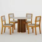 Mesa de Jantar Flora 108x108 com Vidro Base Ripado Cinamomo Off White com Kit 4 Cadeiras Flora Linho Palha - Leifer