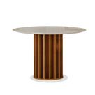 Mesa de Jantar Flora 108x108 com Vidro Base Ripado Cinamomo Off-White - Leifer