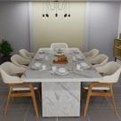 Mesa De Jantar Grande Tampo Estilo Marmore Cozinha E Varanda Retangular Área Gourmet Estrutura Robusta e Resistente