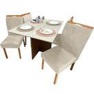 Mesa de Jantar Helo 120x90cm em Linho com 4 Cadeiras California Poliman Cor Mel Off White com Assento Bege Mesa de Jantar Helo 120x90cm em Linho com 4 Cadeiras California Poliman Cor Mel Off White com Assento Bege