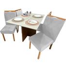 Mesa de Jantar Helo 120x90cm em Veludo com 4 Cadeiras California Poliman Cor Mel Off White com Assento Prata Mesa de Jantar Helo 120x90cm em Veludo com 4 Cadeiras California Poliman Cor Mel Off White com Assento Prata