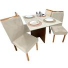 Mesa de Jantar Helo 90x90cm em Linho com 4 Cadeiras California Poliman Cor Mel Off White com Assento Bege