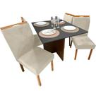 Mesa de Jantar Helo 90x90cm em Veludo com 4 Cadeiras California Poliman Cor Mel Grafite com Assento Bege