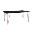 Mesa de Jantar Industrial Clips de Ferro Cobre Tampo Retangular Preto 135x75