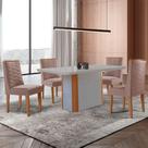 Mesa De Jantar Isadora 120cm Tampo Mdf Com Vidro Linho Capuccino Tork Off Naturale Serigrafia