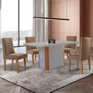 Mesa De Jantar Isadora 120cm Tampo Mdf Com Vidro Veludo Capuccino Off Naturale Serigrafia