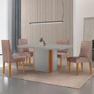 Mesa De Jantar Isadora 120cm Tampo Mdf Vidro Com 4 Cadeiras Linho Capuccino Off White Naturale Serigrafia