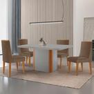 Mesa De Jantar Isadora 120cm Tampo Mdf Vidro Com 4 Cadeiras Veludo Capuccino Off White Naturale Serigrafia