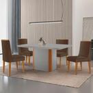 Mesa De Jantar Isadora 120cm Tampo Mdf Vidro Com 4 Cadeiras Veludo Marrom Off White Naturale Serigrafia