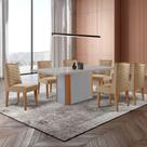 Mesa De Jantar Isadora 180cm Tampo Mdf Vidro Com 6 Cadeiras Turim 07 Naturale Off White Serigrafia