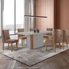 Mesa De Jantar Isadora 180cm Tampo Mdf Vidro Com 6 Cadeiras Veludo Capuccino Off White Naturale Serigrafia