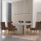 Mesa De Jantar Isadora 180cm Tampo Mdf Vidro Com 6 Cadeiras Veludo Marrom Naturale Serigrafia Off White