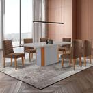 Mesa De Jantar Isadora 180cm Tampo Mdf Vidro Com 6 Cadeiras Veludo Marrom Off White Naturale Serigrafia