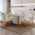 Mesa De Jantar Isadora Com 4 Cadeiras Moderna Mo... Veludo Creme /off /naturale /serig Off Com Vidro