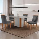 Mesa De Jantar Isadora Com 4 Cadeiras Moderna Mobilia Veludo Grafite/off /nat/serig. Off Com Vidro