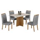 Mesa de Jantar Jade 120x80cm Cinamomo Off White com 4 Cadeiras Lara Linho Prata - Valdemóveis Mesa de Jantar Jade 120x80cm Cinamomo Off White com 4 Cadeiras Lara Linho Prata - Valdemóveis
