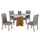 Mesa de Jantar Jade 120x80cm Cinamomo Off White com 4 Cadeiras Lara Linho Prata - Valdemóveis