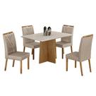 Mesa de Jantar Jade 120x80cm Cinamomo Off White com 4 Cadeiras Lara Veludo Bege - Valdemóveis