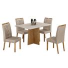 Mesa de Jantar Jade 120x80cm Cinamomo Off White com 4 Cadeiras Lara Veludo Bege - Valdemóveis