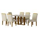 Mesa de Jantar Jade 160x80 Freijó Off White com 6 Cadeiras Freijó Joli Palha Leifer Móveis