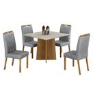 Mesa de Jantar Jade 90cm Cinamomo Off White com 4 Cadeiras Lara Linho Prata - Valdemóveis