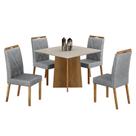 Mesa de Jantar Jade 90cm Cinamomo Off White com 4 Cadeiras Lara Linho Prata - Valdemóveis Mesa de Jantar Jade 90cm Cinamomo Off White com 4 Cadeiras Lara Linho Prata - Valdemóveis