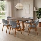 Mesa de Jantar Julia 1,60 Freijó Pés Cerejeira Madeira Maciça 6 Cadeiras Helen Design - Cinza Veludo