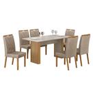 Mesa de Jantar Júlia 160x80cm Cinamomo Off White com 6 Cadeiras Lara Linho Bege - Valdemóveis