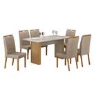 Mesa de Jantar Júlia 160x80cm Cinamomo Off White com 6 Cadeiras Lara Linho Bege - Valdemóveis