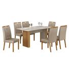 Mesa de Jantar Júlia 160x80cm Cinamomo Off White com 6 Cadeiras Lara Veludo Bege - Valdemóveis