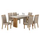 Mesa de Jantar Júlia 160x80cm Cinamomo Off White com 6 Cadeiras Lara Veludo Bege - Valdemóveis