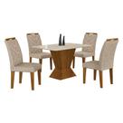 Mesa de Jantar Larissa 120x80 Freijó Off White com 4 Cadeiras MDF Freijó Linho Palha - Leifer Móveis