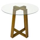 Mesa De Jantar Lary 80cm Vidro Temperado Redonda Escrivaninha Para Sala Estar Cozinha Escritório Redondo Base Madeira