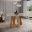 Mesa de Jantar Lins 140 cm Ambiente Redonda com Vidro Nature Off White Henn