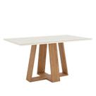 Mesa de Jantar Lins 160 cm Canto Reto com Vidro Nature Off White Henn