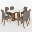 Mesa de Jantar Lins 160cm Canto Arredondado com Vidro Nature Off White com 6 Cadeiras Bella Amêndoa - Henn