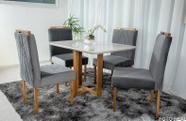 Mesa de Jantar Lisy Tampo MDF e Vidro Off 120X80 com 4 Cadeiras de Madeira Maciça Safira Veludo Cinza