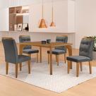 Mesa de Jantar Liz 120cm MDF Canto copo e com 4 Cadeiras Carol