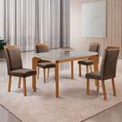Mesa de Jantar Liz 120cm Tampo MDF Vidro Canto Copo com 4 Cadeiras Lorena