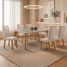 Mesa de Jantar Liz 180cm Tampo MDF Vidro Canto Copo com 6 Cadeiras Lira
