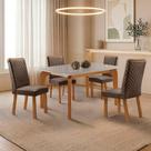 Mesa de Jantar Liz Lira 4 Lugares Tampo Mdf com Vidro e Cadeiras Veludo Marrom 120cm Moderna