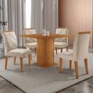 Mesa de Jantar Loren 90cm Tampo MDF Canto Reto e 4 Cadeiras Melissa Moderna Mobília
