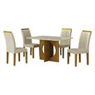 Mesa de Jantar Lorena Plus 120x80 Freijó Off White com 4 Cadeiras Doha Joli Palha Leifer Móveis